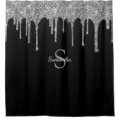 Chic Silver Glitter Drift Sparkle Monogram Naam Douchegordijn (Voorkant)