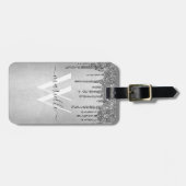 Chic Silver Glitter Drift Sparkles Monogram Bagagelabel (Voorkant horizontaal)