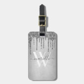 Chic Silver Glitter Drift Sparkles Monogram Bagagelabel (Voorkant verticaal)