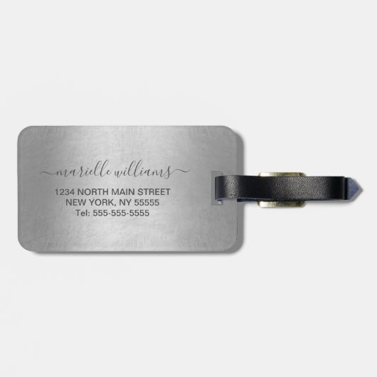 Chic Silver Glitter Drift Sparkles Monogram Bagagelabel (Achterkant horizontaal)