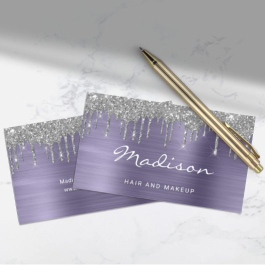 Chic Silver Glitter Drift Stylist Visitekaartje