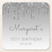 Chic Silver Glitter Drip 70e verjaardag Party Kartonnen Onderzetters (Voorkant)