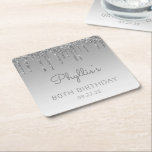 Chic Silver Glitter Drip 80th Birthday Party Kartonnen Onderzetters<br><div class="desc">Deze papieren onderzetters van de 80ste verjaardag van de film zijn voorzien van een dunne zilveren faux glitter drip border en een zilveren ombre achtergrond. Personaliseer hen met de naam van de gast van eer in grijs handschrift manuscript,  met haar verjaardag en datum hieronder in sans serif doopvont.</div>
