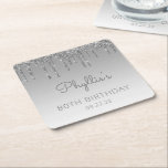 Chic Silver Glitter Drip 80th Birthday Party Kartonnen Onderzetters<br><div class="desc">Deze papieren onderzetters van de 80ste verjaardag van de film zijn voorzien van een dunne zilveren faux glitter drip border en een zilveren ombre achtergrond. Personaliseer hen met de naam van de gast van eer in grijs handschrift manuscript,  met haar verjaardag en datum hieronder in sans serif doopvont.</div>