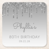 Chic Silver Glitter Drip 80th Birthday Party Kartonnen Onderzetters (Voorkant)