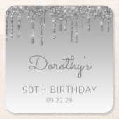 Chic Silver Glitter Drip 90th Birthday Party Kartonnen Onderzetters (Voorkant)