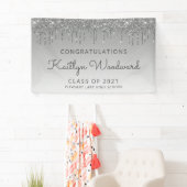 Chic Silver Glitter Drip Afstuderen Spandoek (Insitu)