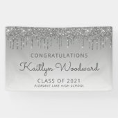 Chic Silver Glitter Drip Afstuderen Spandoek (Horizontaal)