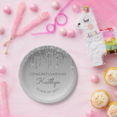 Chic Silver Glitter Drip Graduparty Papieren Bordje (Feest)