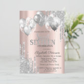 Chic Silver Glitter Drips Balloons Sweet 16 Kaart (Staand voorkant)