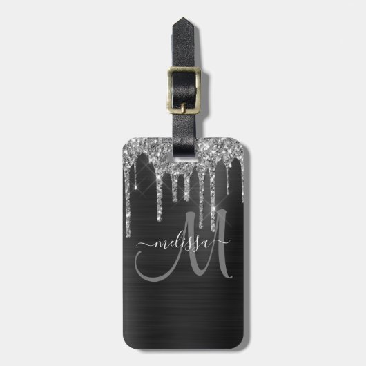 Chic Silver Glitter Drivers geborsteld Metallic Na Bagagelabel (Voorkant verticaal)