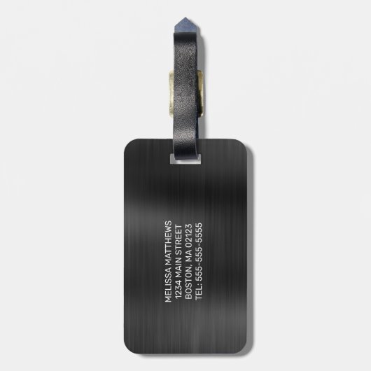 Chic Silver Glitter Drivers geborsteld Metallic Na Bagagelabel (Achterkant verticaal)