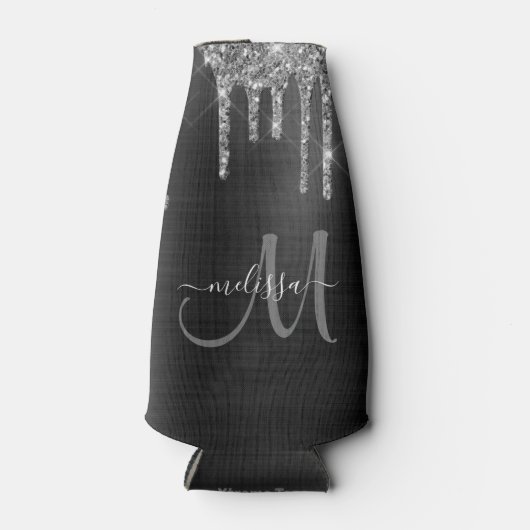 Chic Silver Glitter Drivers geborsteld Metallic Na Flesjeskoeler (Voorkant)