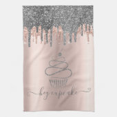 Chic Silver Glitter drukt cupcake Roos Gold uit Theedoek (Verticaal)
