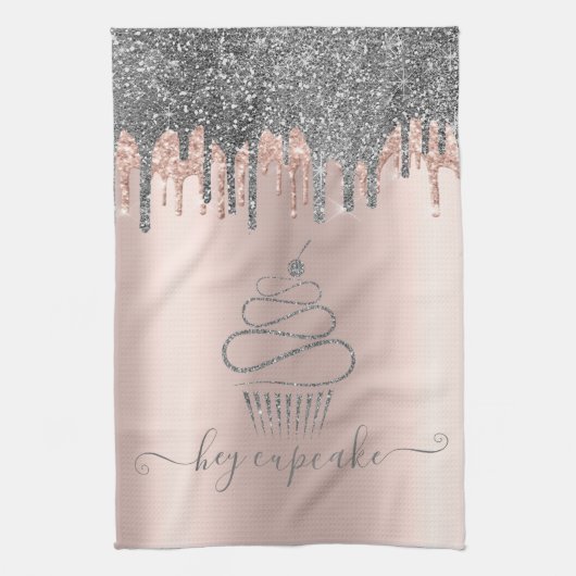 Chic Silver Glitter drukt cupcake Roos Gold uit Theedoek (Verticaal)