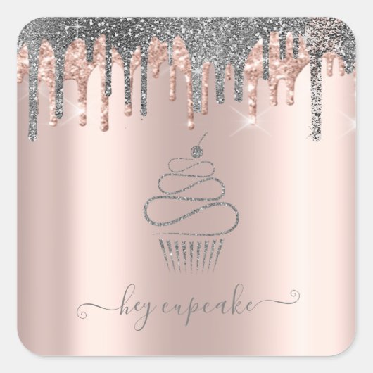 Chic Silver Glitter drukt cupcake Roos Gold uit Vierkante Sticker (Voorkant)