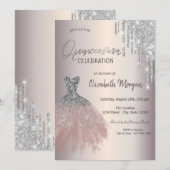Chic Silver Glitter drukt de uitgang Quinceañera a Kaart (Voorkant / Achterkant)