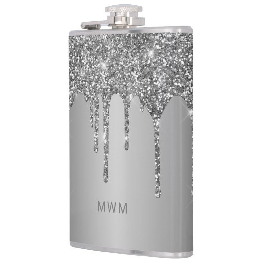 Chic Silver Glitter drukt spaarmonogram Heupfles (Links)