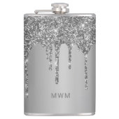 Chic Silver Glitter drukt spaarmonogram Heupfles (Voorkant)