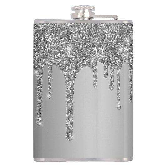 Chic Silver Glitter drukt spaarmonogram Heupfles (Achterkant)