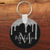 Chic Silver Glitter drukt spaarmonogram Sleutelhanger (Voorkant)