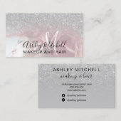 Chic Silver Glitter Foto monogram make-up haar Visitekaartje (Voorkant / Achterkant)