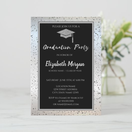 Chic Silver Glitter Gradup, Confetti Kaart (Staand voorkant)