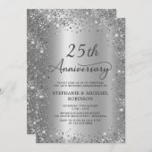 Chic Silver Glitter Metal 25th Wedding Jubileum Kaart (Voorkant / Achterkant)