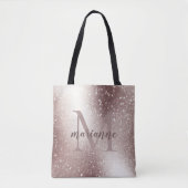 Chic Silver Glitter Monogram Aangepaste naam Tote Bag (Voorkant)