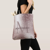 Chic Silver Glitter Monogram Aangepaste naam Tote Bag (Dichtbij)