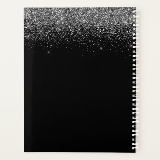 Chic Silver Glitter Monogram Black 2023 Planner (Achterkant)
