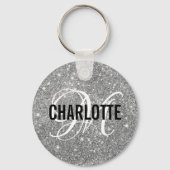Chic Silver Glitter monogram name sleutelhanger (Voorkant)