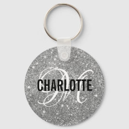 Chic Silver Glitter monogram name sleutelhanger