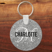 Chic Silver Glitter monogram name sleutelhanger (Voorkant)