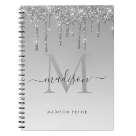 Chic Silver Glitter Monogram spiral Notitieboek