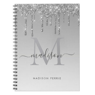 Chic Silver Glitter Monogram spiral Notitieboek