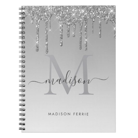 Chic Silver Glitter Monogram spiral Notitieboek (Voorkant)