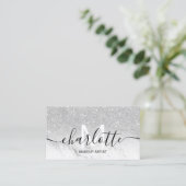 Chic Silver glitter ombre marble name makeup logo Visitekaartje (Staand voorkant)