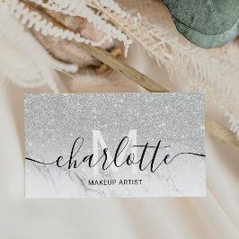 Chic Silver glitter ombre marble name makeup logo Visitekaartje
