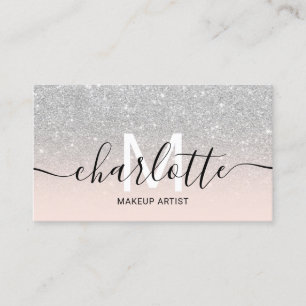Chic Silver glitter ombre roze name makeup logo Visitekaartje