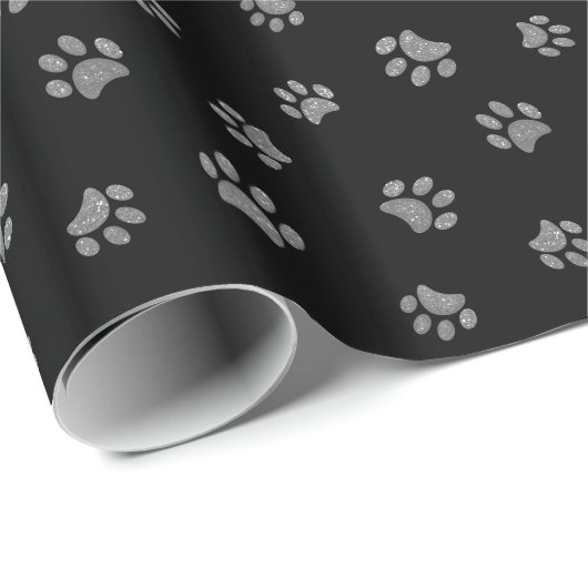 Chic Silver Glitter Paw Print Patroon Cadeaupapier (Rol Hoek)