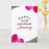 Chic Silver Glitter Pink Rose Husband Jubileum Kaart (Gele Bloem)