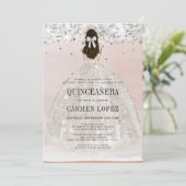 Chic Silver Glitter Princess Dress Quinceanera Kaart (Staand voorkant)