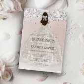 Chic Silver Glitter Princess Dress Quinceanera Kaart