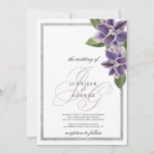 Chic silver glitter purple lavender orchid wedding kaart (Voorkant)