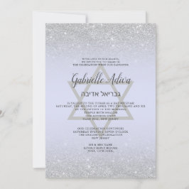 Chic Silver glitter script lavender Bat Mitzvah Kaart