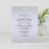 Chic Silver glitter script lavender Bat Mitzvah Kaart (Staand voorkant)