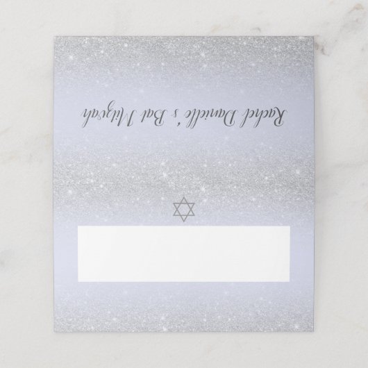 Chic Silver glitter script lavender Bat Mitzvah Plaatskaartje (Buitenkant ongevouwen)