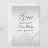 Chic Silver Glitter script marble Sweet 16 Kaart (Voorkant)