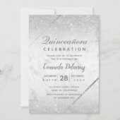 Chic Silver Glitter script marmer Quinceanera Kaart (Voorkant)